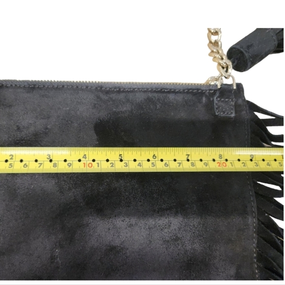 𝅺ALICE+OLIVIA Black Suede Fringe Studded Tassel Crossbody Bag - Picture 5 of 15